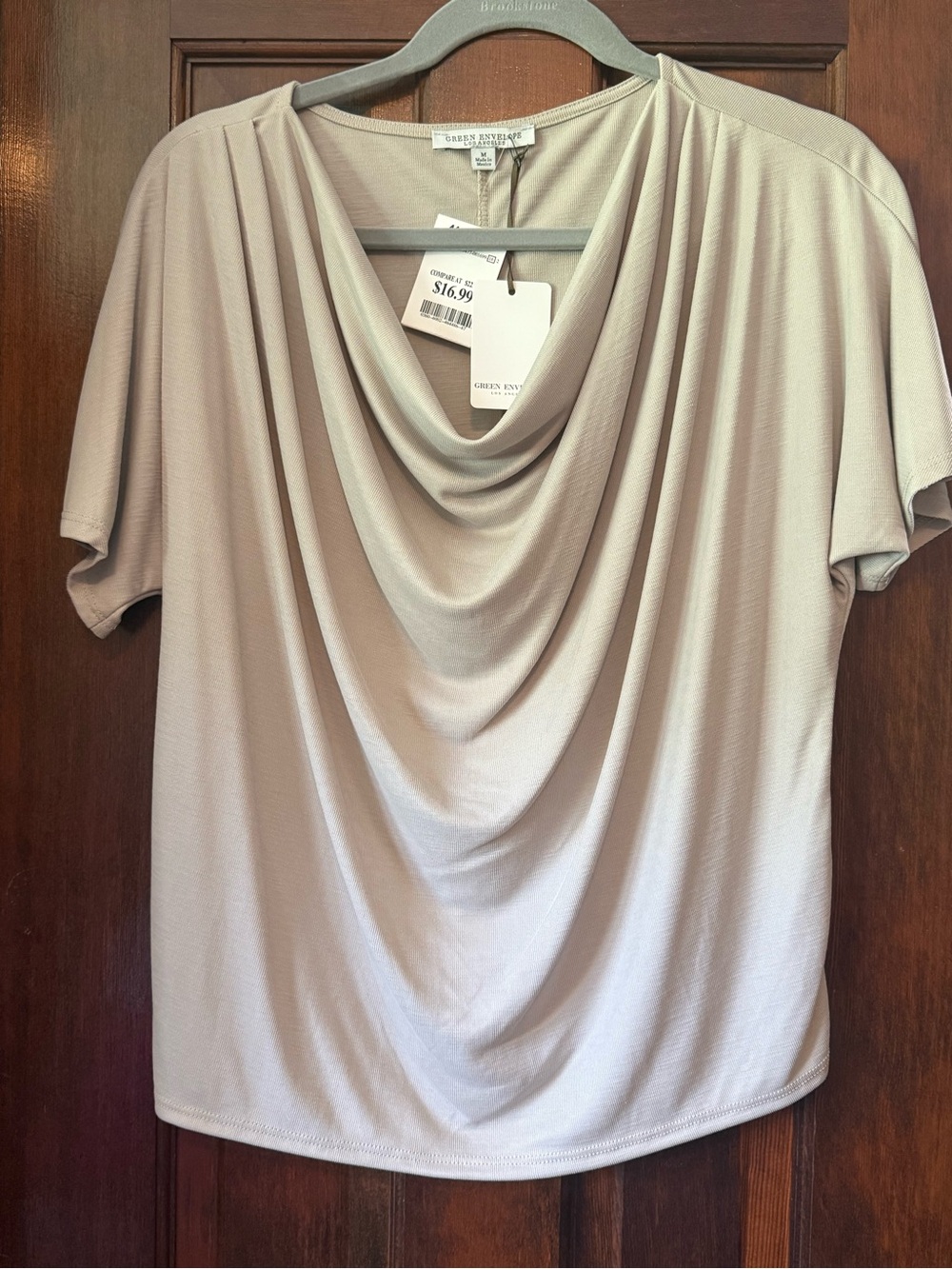 Draped Short-Sleeve Top - Taupe M